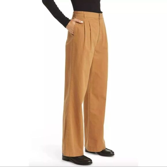 NWOT Frame Pleat Front Wide Leg High Rise Cotton Chino Pants in Camel $348 Sz 30 - Picture 5 of 16